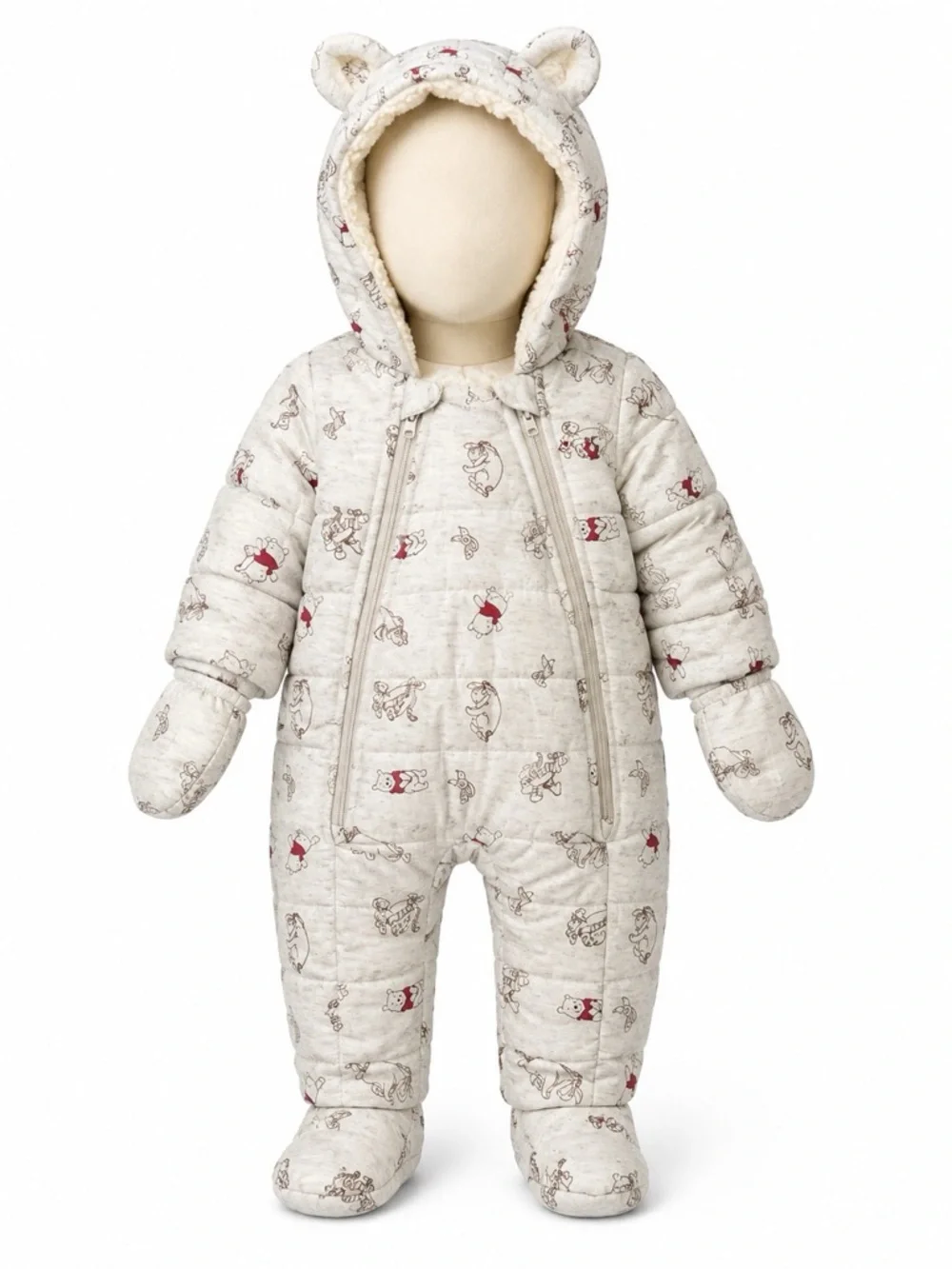 Cozy Cream Bear-Print Snowsuit One-Piece for Kids